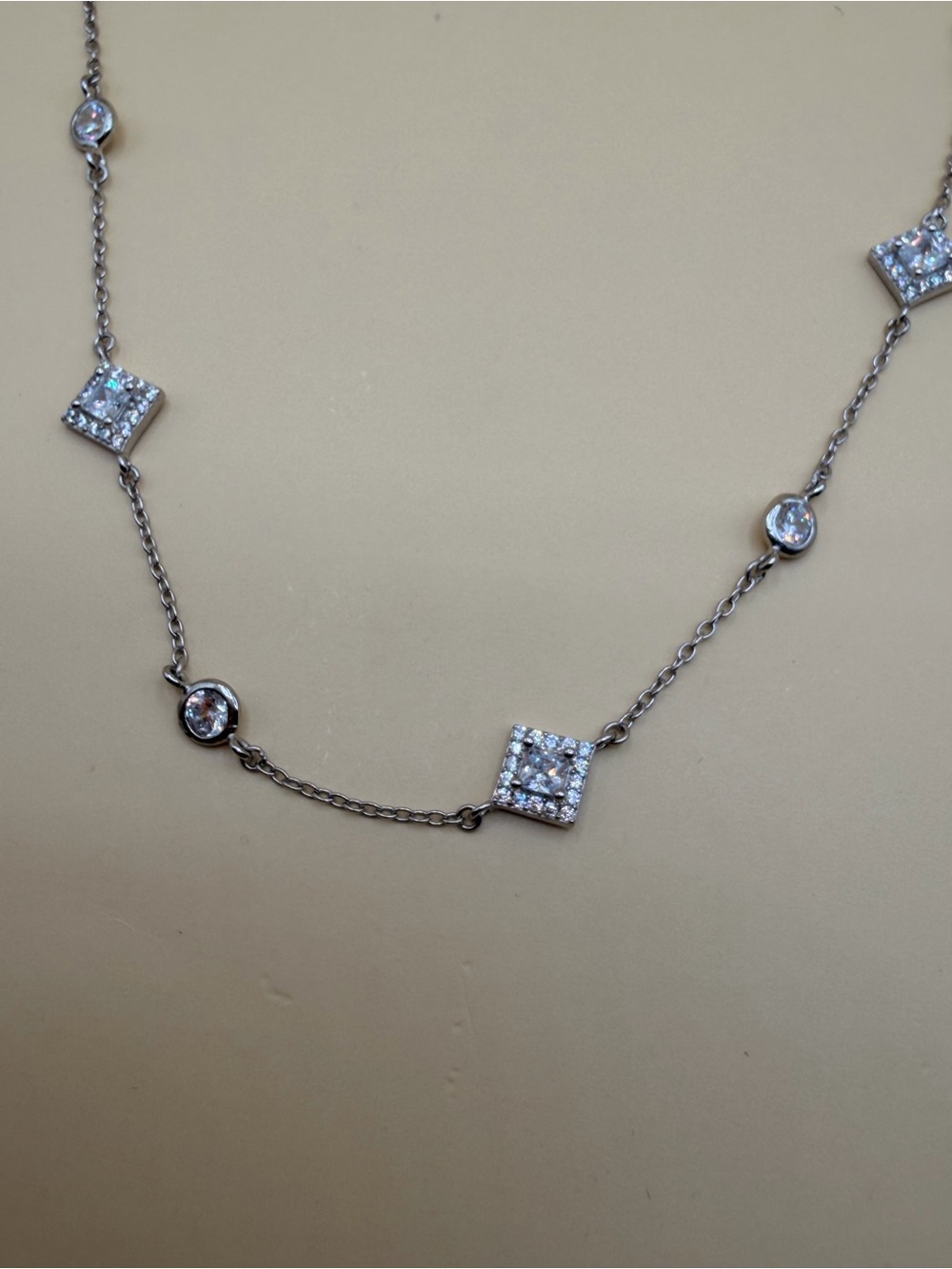 925 Sterling Silver Cz Tennis Necklace 12” to 15.25”.